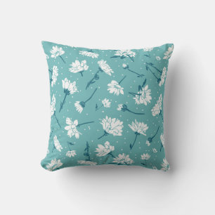 Coussin Élégant motif floral - Botanique Turquoise et blan