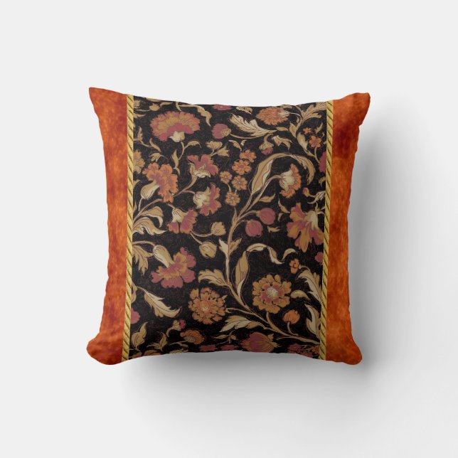 Coussin Élégant motif floral couleur rouille (Recto)