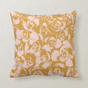 Coussin Élégant motif floral en rose et jaune moutarde