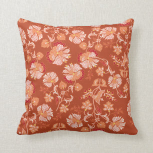 Coussin Élégant motif floral en terre cuite orange brûlée
