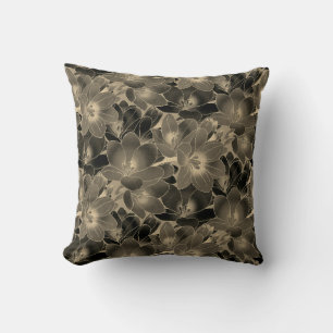 Coussin Élégant motif floral noir et bronzant