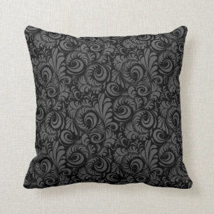 Coussin Élégant motif floral noir et gris