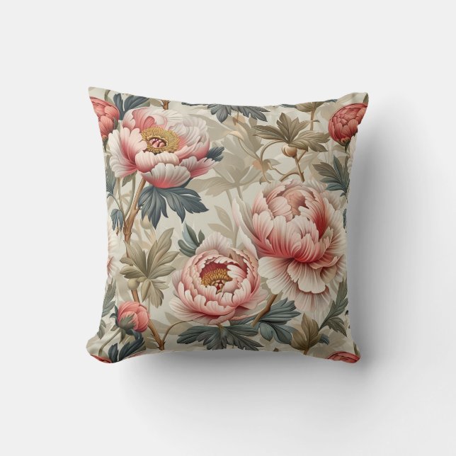 Coussin Elégant motif floral. Pâles roses (Recto)