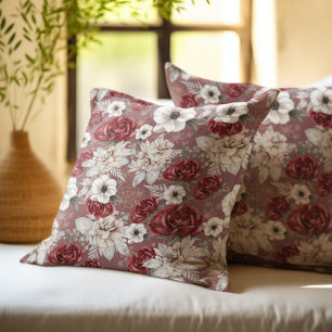 Coussin Élégant motif floral rose bordeaux
