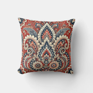 Coussin Élégant motif floral rouge, blanc et bleu margueri