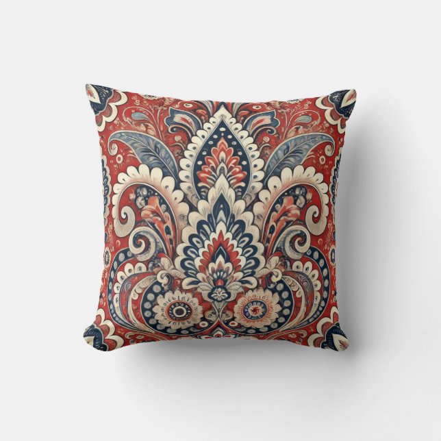 Coussin Élégant motif floral rouge, blanc et bleu margueri (Recto)