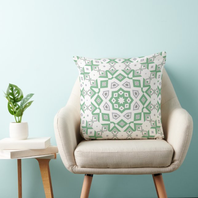 Coussin Élégant motif géométrique gris vert (Chaise)