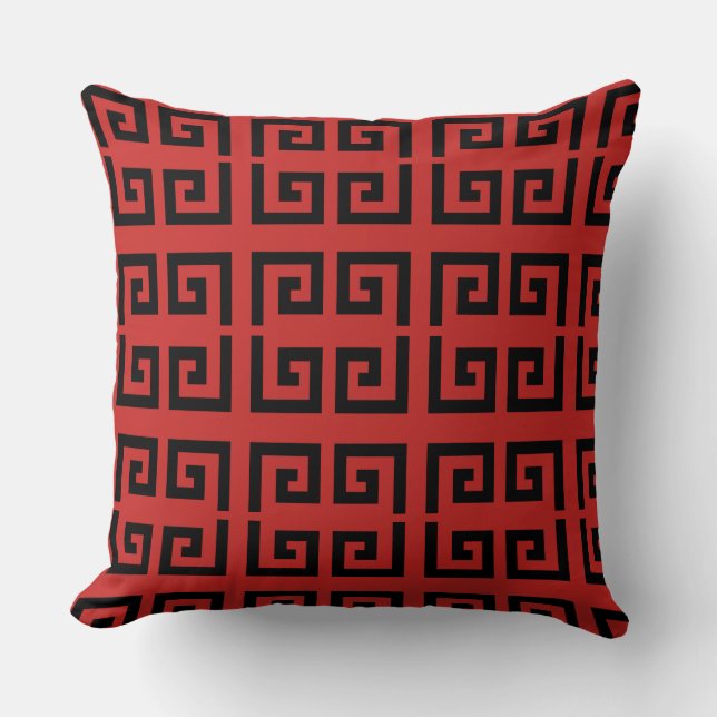 Coussin Élégant Motif géométrique noir et rouge (Recto)