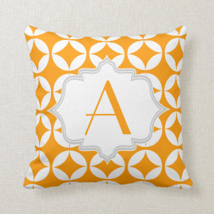 Coussin Élégant motif géométrique orange, blanc