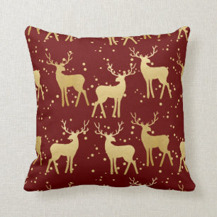 Coussin Élégant Motif Gold Stag  Rouge foncé des fêtes