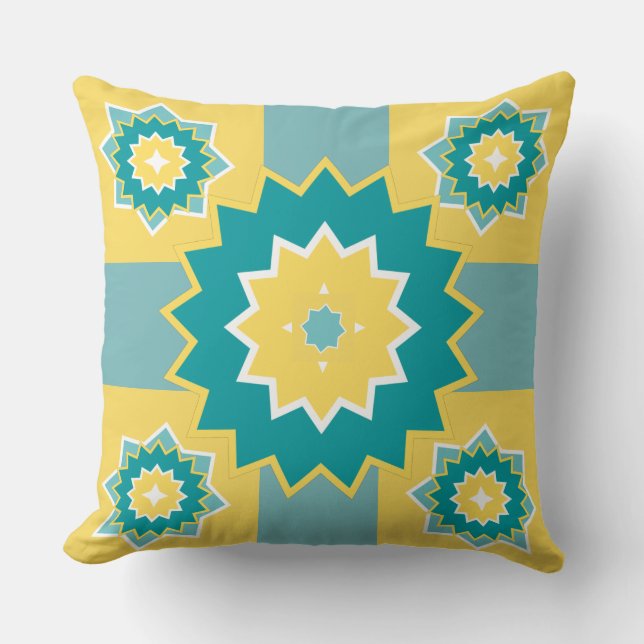 Coussin Elégant motif moderne jaune bleu blanc chic maman (Recto)