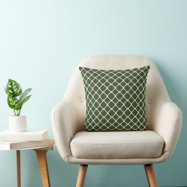 Coussin Élégant motif moroccan quatrefoil vert olive (Chaise)