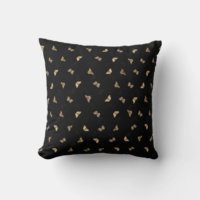 Coussin Élégant Motif noir des papillons dorés (Recto)