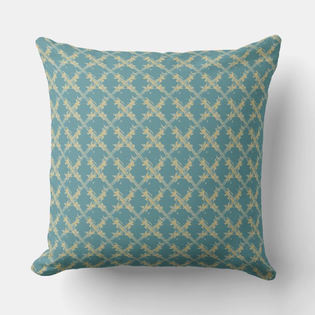 Coussin Élégant, Motif Réseau Or Bleu (Recto)