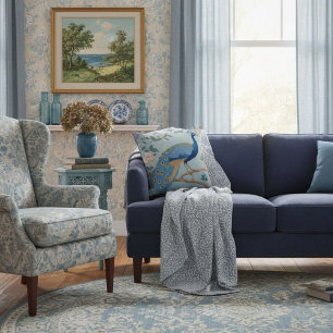 Coussin Élégant motif rétro stylé bleu pour elle 
