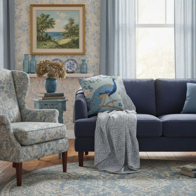 Coussin Élégant motif rétro stylé bleu pour elle  (Créateur téléchargé)