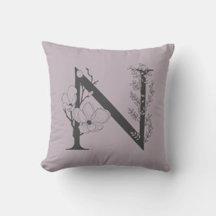 Coussin Élégant N Boho Floral Monogramme Initiale Lilas Gr