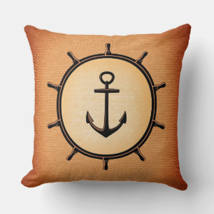 Coussin Élégant nautique ancre et roue