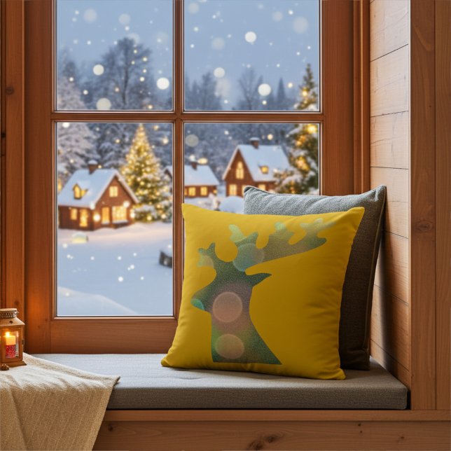 Coussin Élégant Noël Bokeh Reindeer Head Décoratif (Créateur téléchargé)