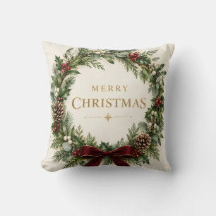 Coussin Élégant Noël botanique, verdure vintage