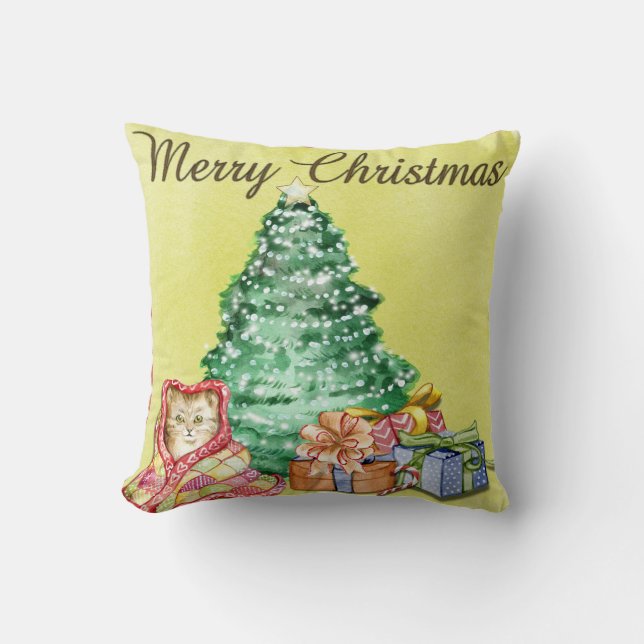 Coussin Élégant Noël Cat Tree présente personnalisée (Recto)