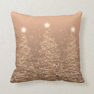 Coussin Élégant Noël étincelant Arbres Cuivre