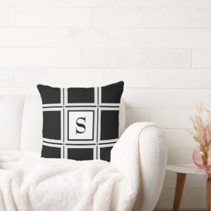 Coussin Élégant noir et gris personnalisé unique initial