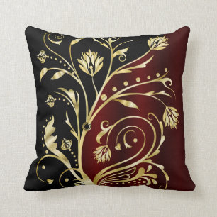 Coussin Elégant noir et or bordeaux vintage damask