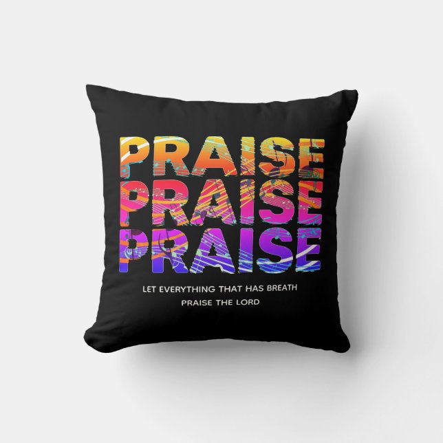Coussin Élégant noir NOTES DE MUSIQUE DE LOUVANGE chrétien (Recto)