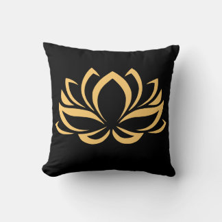 Coussin Élégant noir & or Lotus Fleur Zen Mindfulness