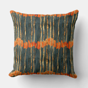 Coussin Elégant noir or orange abstrait rayé