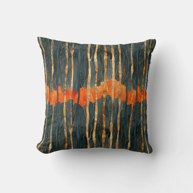 Coussin Elégant noir or orange abstrait rayé (Recto)
