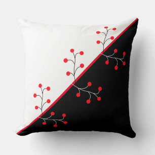 Coussin Élégant Noir Rouge et Blanc & Baies Sauvages
