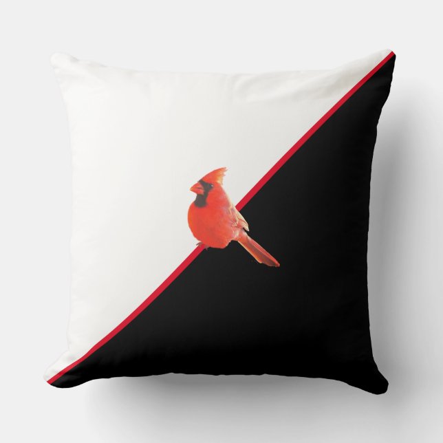 Coussin Élégant noir rouge et blanc & oiseau cardinal (Recto)