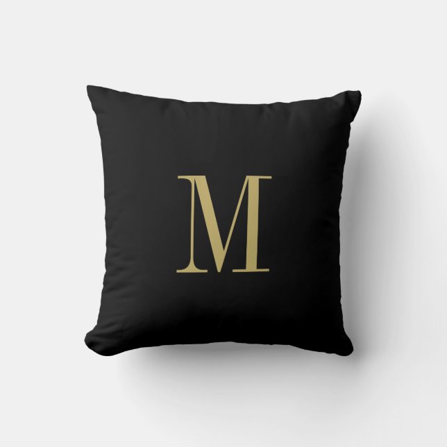 Coussin Élégant noir solide avec Monogramme or (Recto)