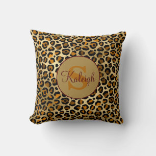 Coussin Élégant Nom de monogramme imprimé guépard/léopard