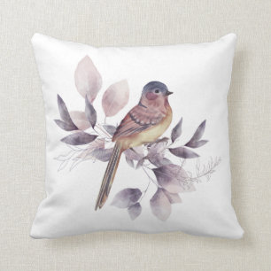 Coussin Elégant Oiseau d'Aquarelle Mauve Jeter Oiseau