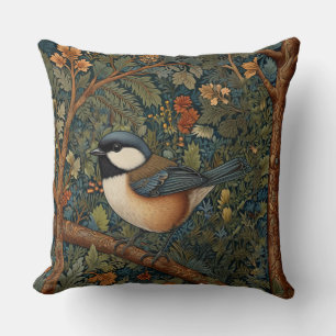 Coussin Élégant oiseau de la forêt dans l'art nouveau rétr