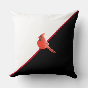 Coussin Elégant oiseau noir rouge et blanc et cardinal
