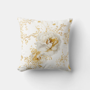 Coussin Élégant or blanc floral