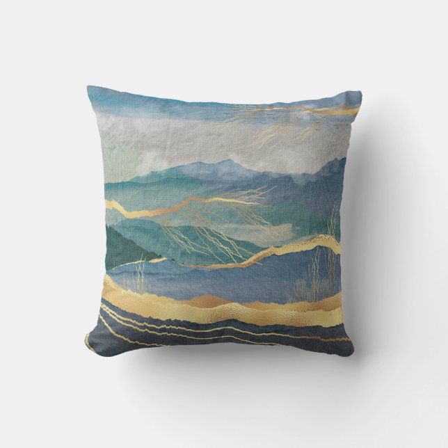 Coussin Elégant or bleu paysage Art (Recto)
