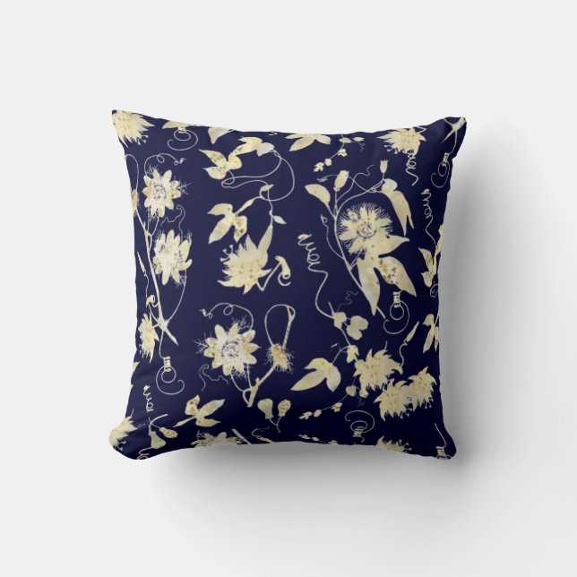Coussin Elégant or de la passion Fleurs sur Motif bleu mar (Recto)