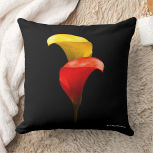 Coussin Elégant or et Crimson Calla Lilies