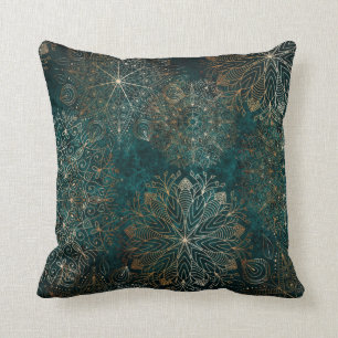 Coussin Elégant or et Turquoise vert Floral Mandala Motif