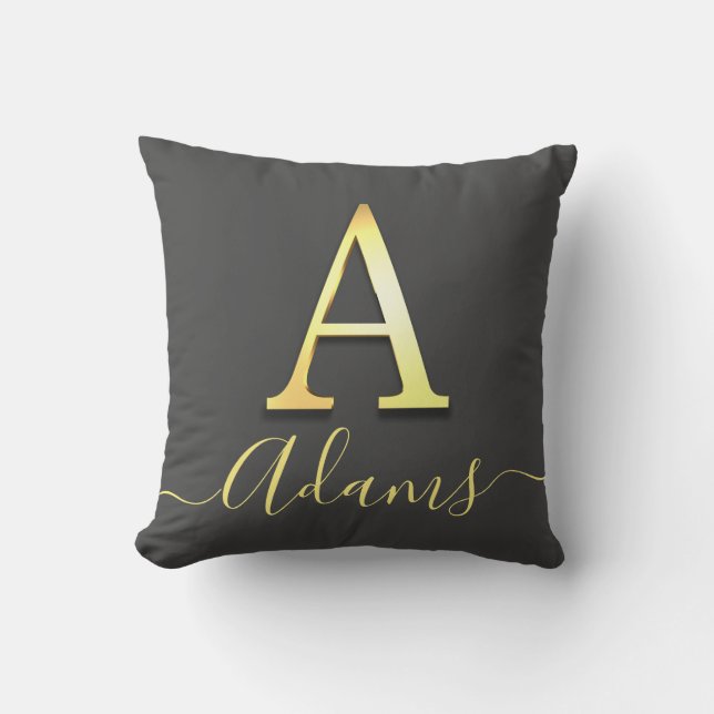 Coussin Élégant Or Personnalisé Monogramme A Nom Jeter Ore (Recto)