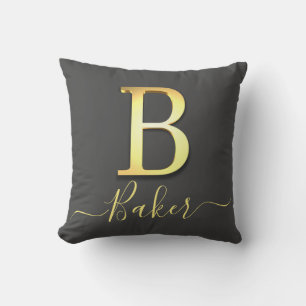 Coussin Élégant or Personnalisé Monogramme B Nom Jeu Oreil