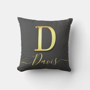 Coussin Élégant Or Personnalisé Monogramme D Nom Pilote