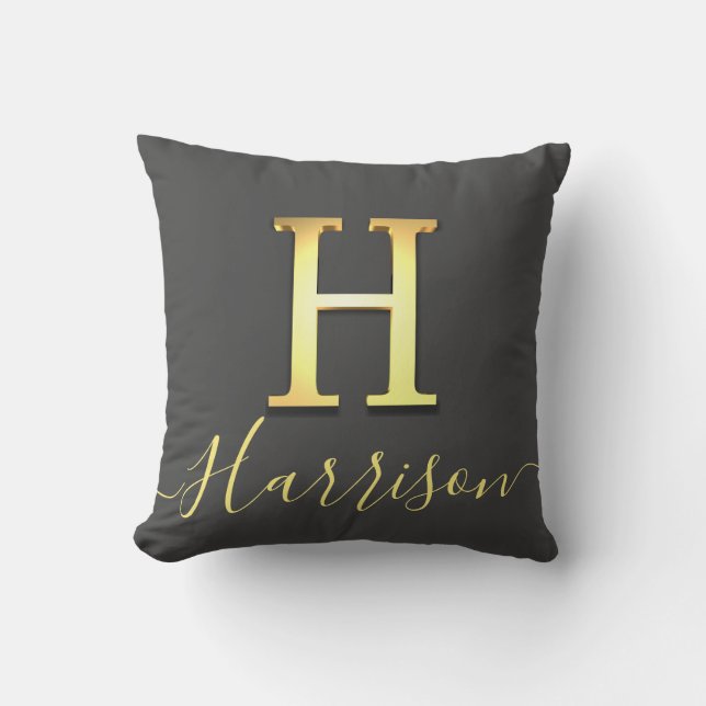 Coussin Élégant or personnalisé Monogramme H Nom Jeter ore (Recto)