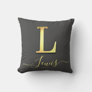 Coussin Élégant or personnalisé Monogramme L Nom Jeter ore