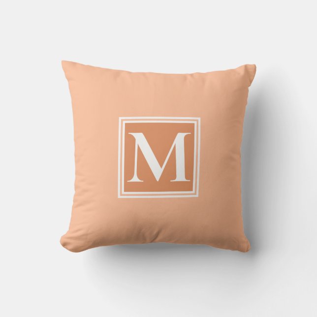 Coussin Élégant orangé blanc monogramme topographie (Recto)